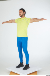 Whole Body Man T poses Black Sports Shirt Slim Standing Leggings Studio photo references